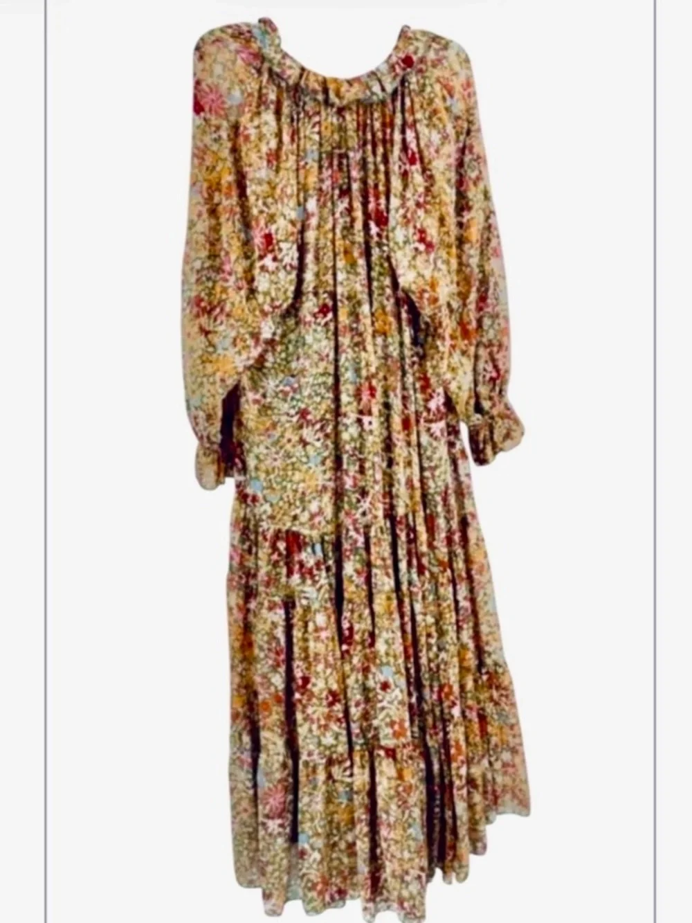 Free People Feeling Groovy Floral Tiered Boho Sheer Long Sleeve Maxi Dress XL - Picture 6 of 11